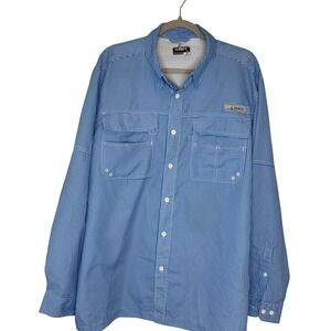 Habit Mens Blue Gingham‎ Long Sleeve Vented Fishing Shirt UPF 40+ Large L